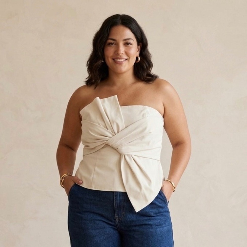 H&M Cream Strapless Knot Front Tube Top Holiday Party Old Money Size L NWT